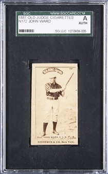 1887 N172 Old Judge Cigarettes John Ward, Bat at Ready, Looking/L - SGC Authentic